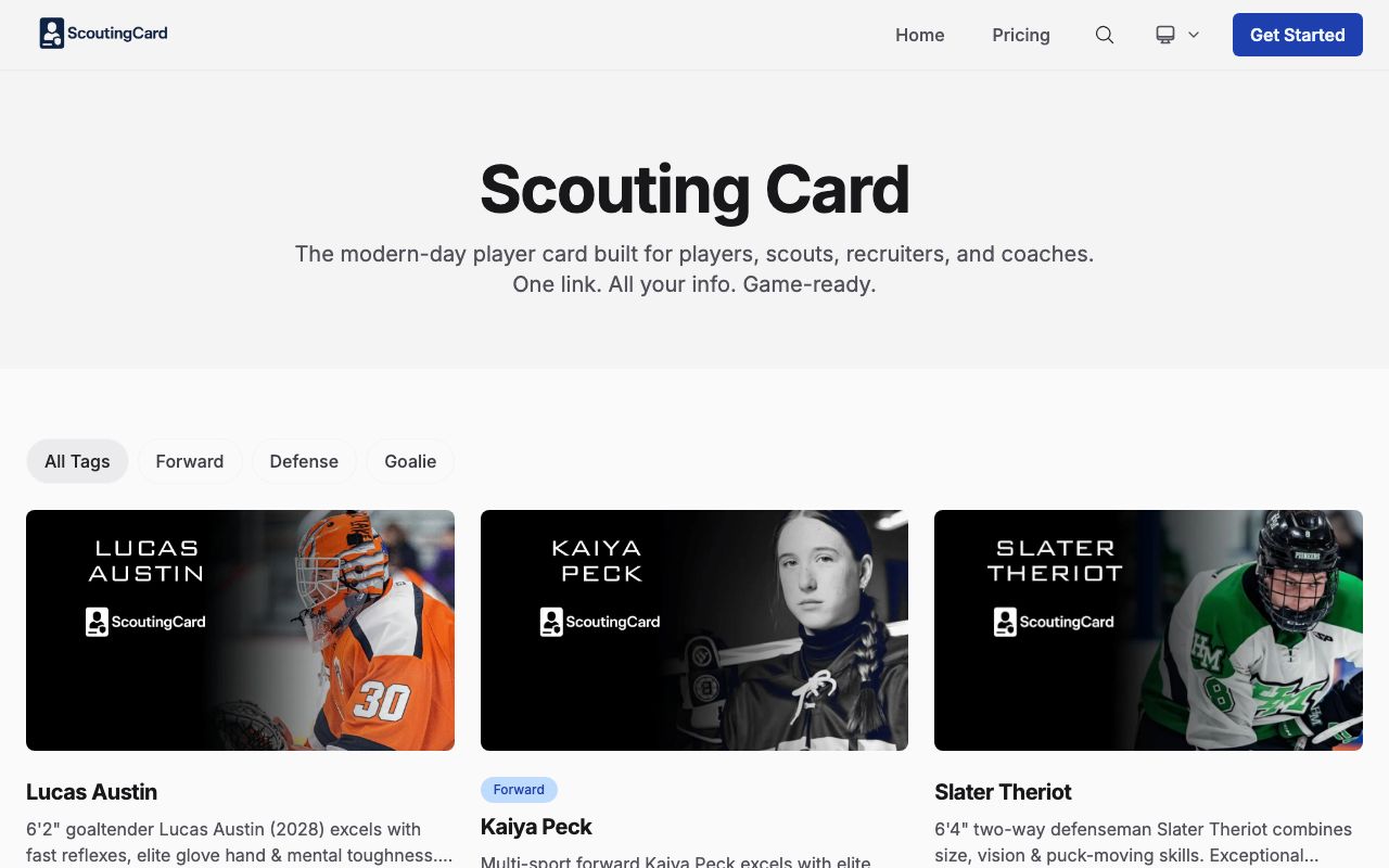 Screenshot of Scouting Card
